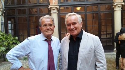 President Romano Prodi with Giuseppe Maria Ficara after Mazzinian concert, Bologna April 13, 2017